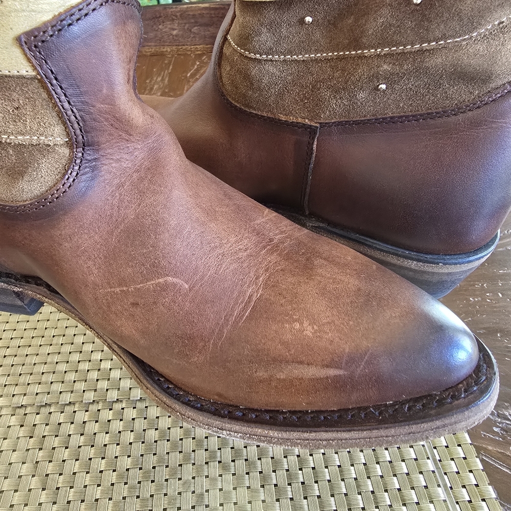 NWOB Frye Brown & Tan Western Cactus Embroidered Heeled Boots - Picture 7 of 12